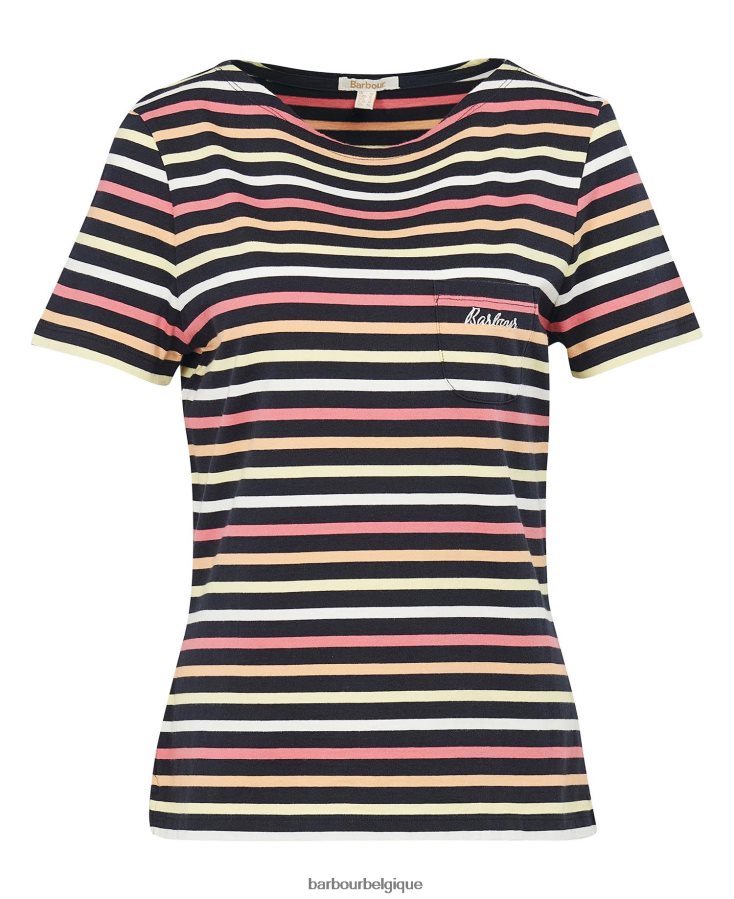 vêtements Barbour top bradley à manches courtes multirayure bleu marine femmes T2L6ZP1690