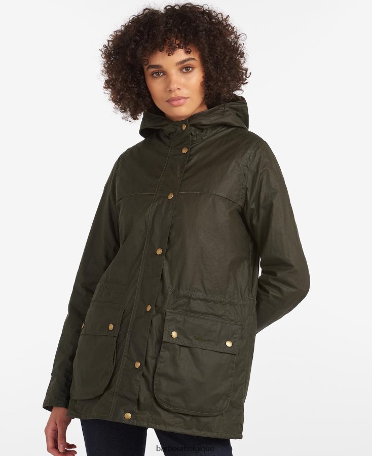 vêtements Barbour veste légère en coton ciré durham olive d'archives femmes T2L6ZP1369