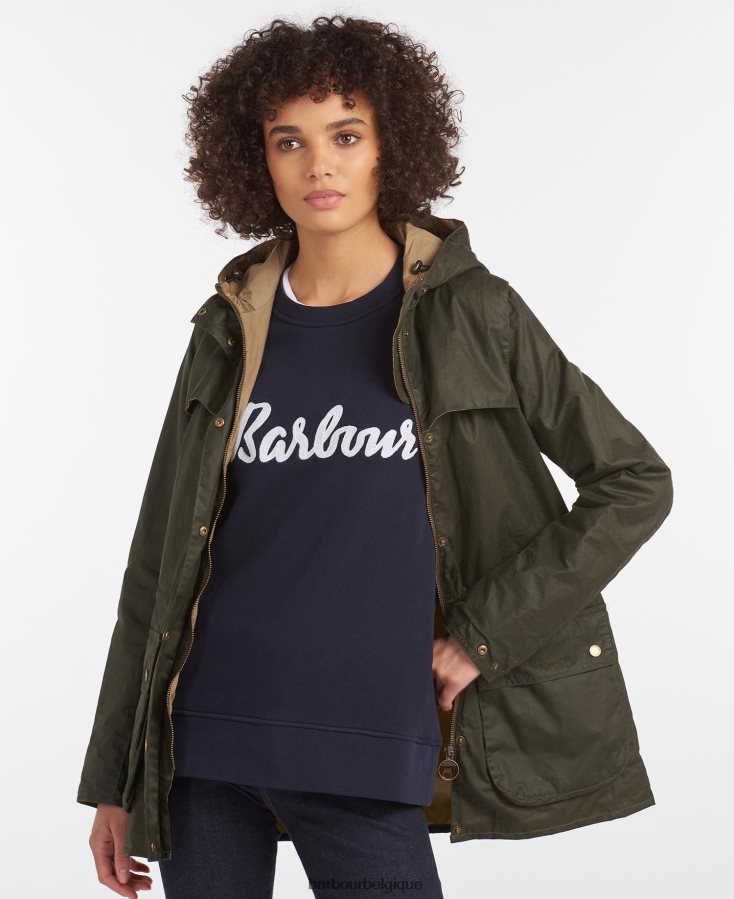 vêtements Barbour veste légère en coton ciré durham olive d\'archives femmes T2L6ZP1369