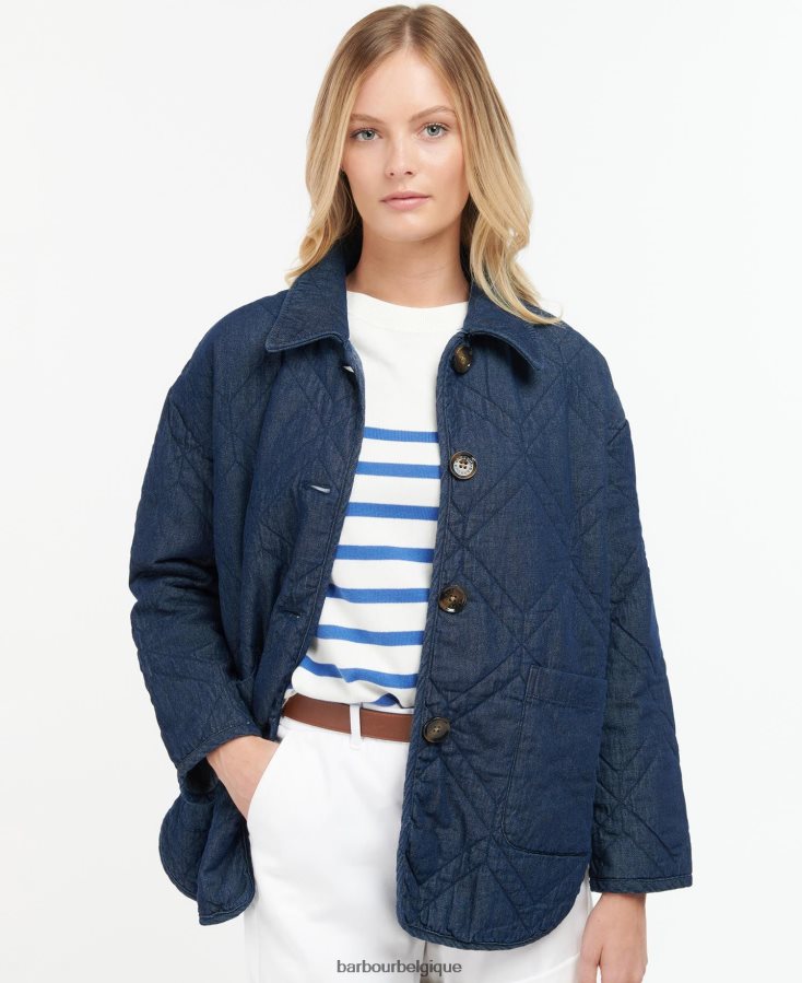 vêtements Barbour veste matelassée en jean barrhead délavage foncé/robe indigo femmes T2L6ZP1422