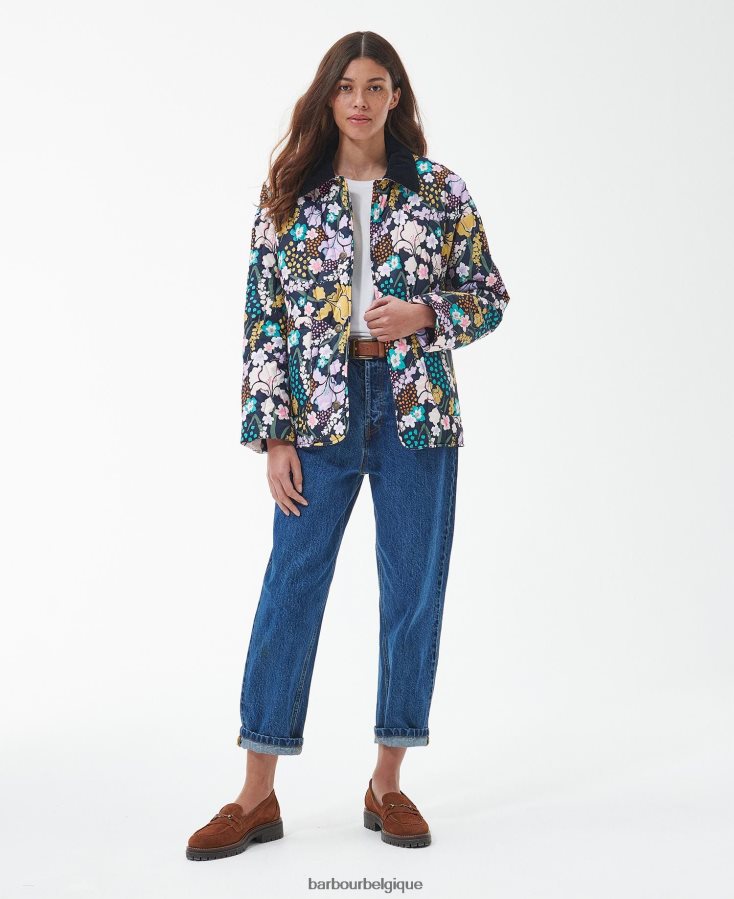vêtements Barbour veste matelassée imprimée delphinium imprimé merveilles botaniques/bleu marine foncé femmes T2L6ZP1438