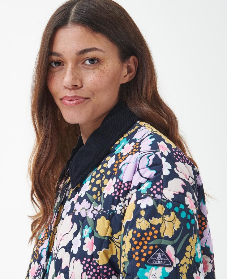 vêtements Barbour veste matelassée imprimée delphinium imprimé merveilles botaniques/bleu marine foncé femmes T2L6ZP1438