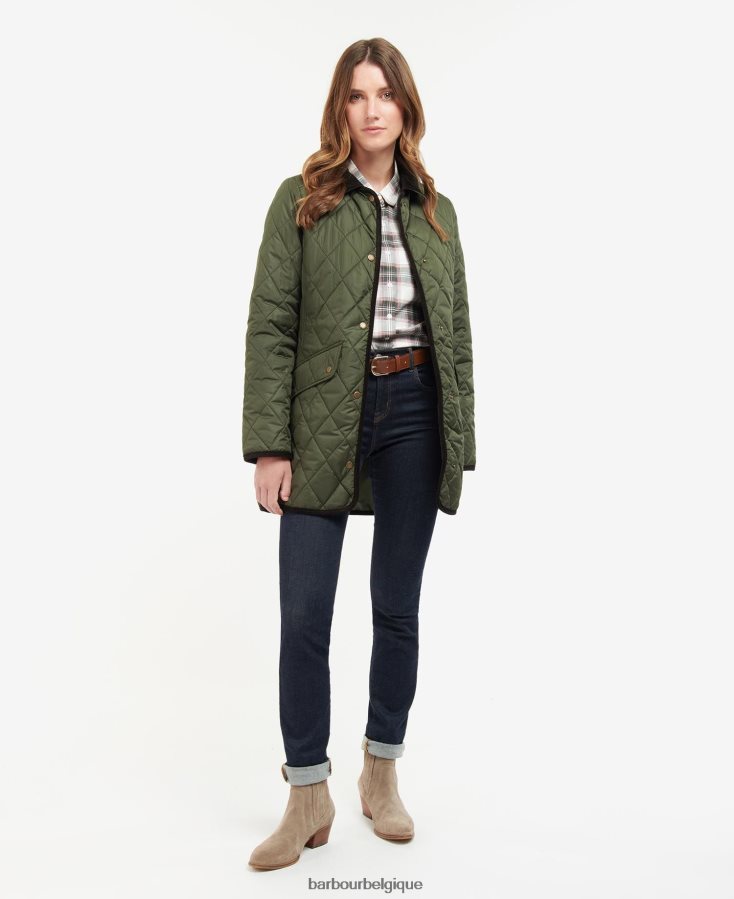 vêtements Barbour veste matelassée longue cavalerie noir/ancien femmes T2L6ZP1475