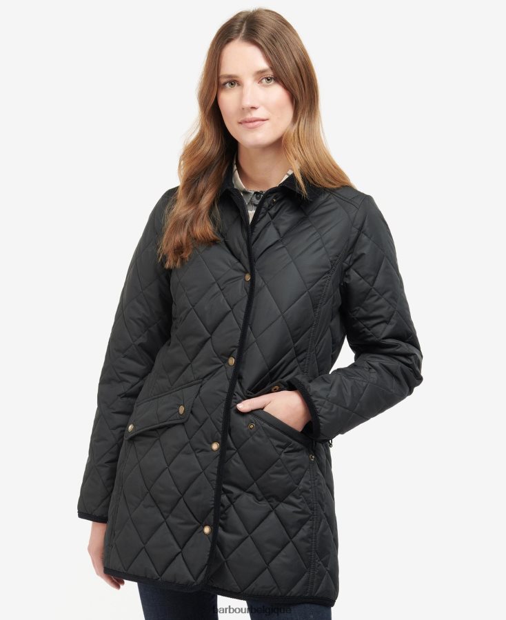 vêtements Barbour veste matelassée longue cavalerie noir/ancien femmes T2L6ZP1506