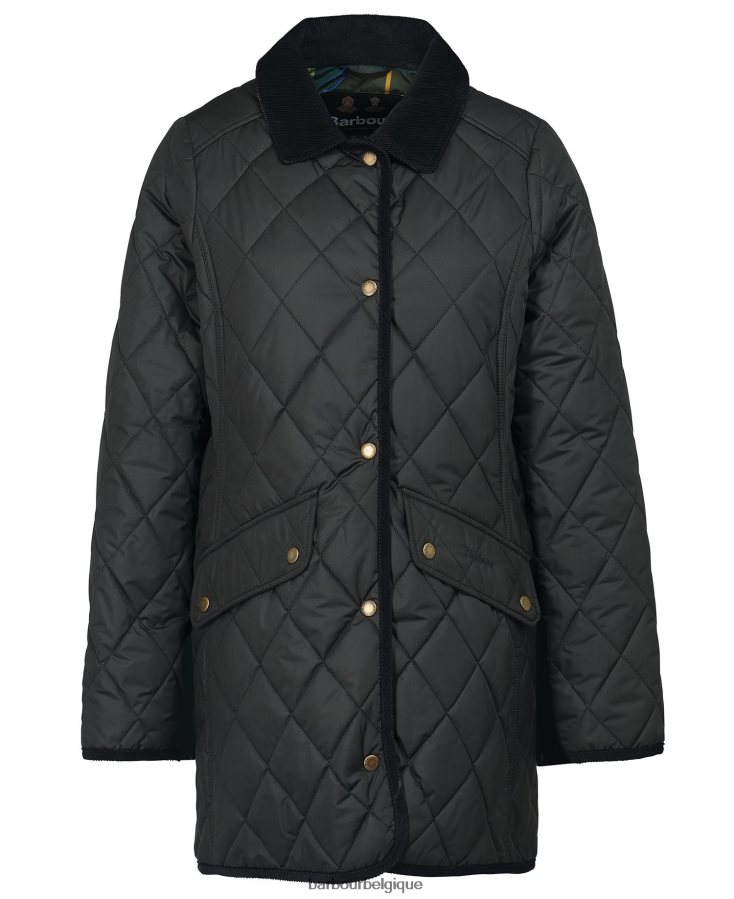 vêtements Barbour veste matelassée longue cavalerie noir/ancien femmes T2L6ZP1506
