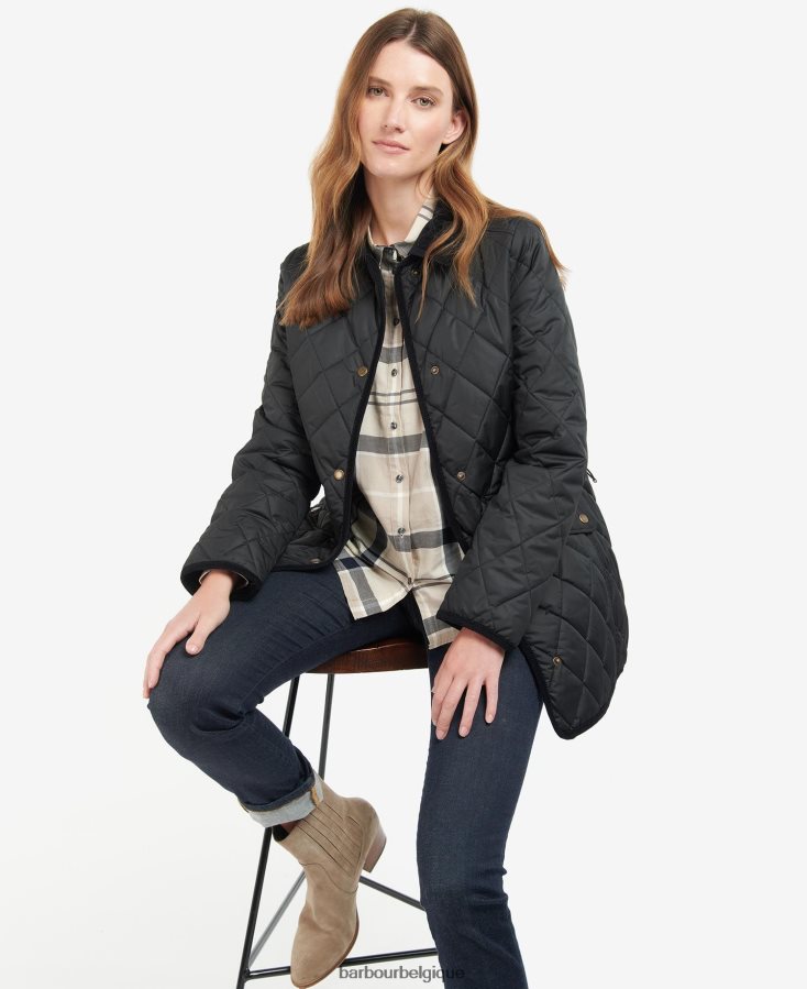 vêtements Barbour veste matelassée longue cavalerie noir/ancien femmes T2L6ZP1506