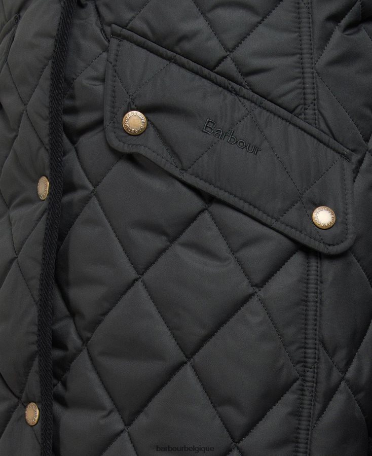vêtements Barbour veste matelassée longue cavalerie noir/ancien femmes T2L6ZP1506