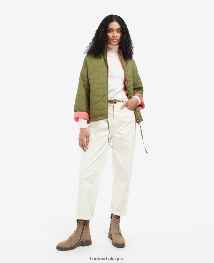 vêtements Barbour veste matelassée réversible apia olivier/punch rose femmes T2L6ZP1474