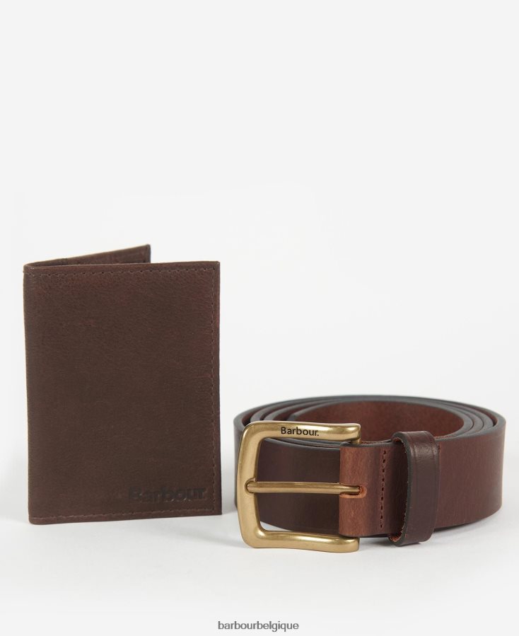 accessoires Barbour coffret cadeau portefeuille et ceinture haydon marron foncé Hommes T2L6ZP2222
