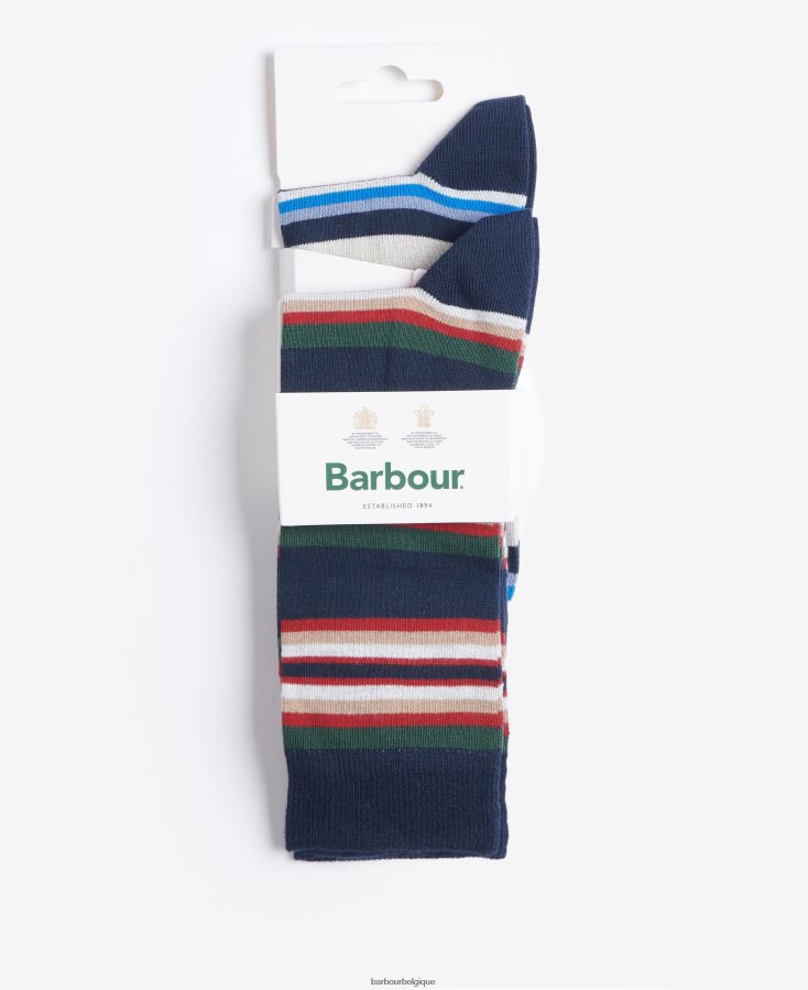 accessoires Barbour chaussettes d'été à rayures mélange marine Hommes T2L6ZP2369