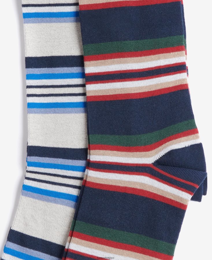 accessoires Barbour chaussettes d\'été à rayures mélange marine Hommes T2L6ZP2369