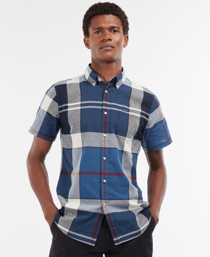 vêtements Barbour chemise ajustée à manches courtes douglas marine d'été Hommes T2L6ZP354