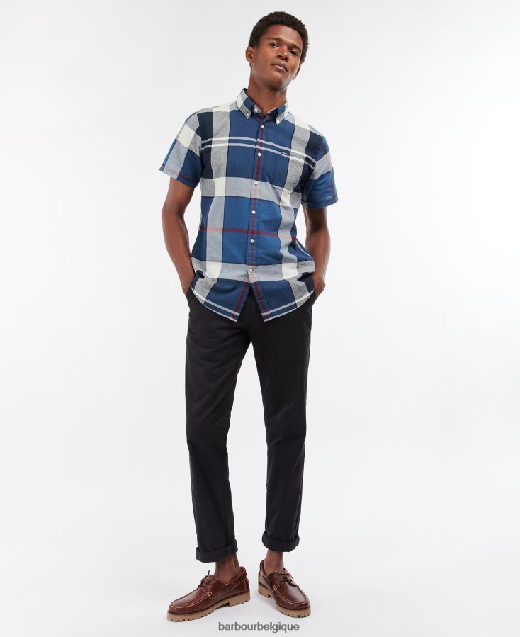 vêtements Barbour chemise ajustée à manches courtes douglas marine d\'été Hommes T2L6ZP354