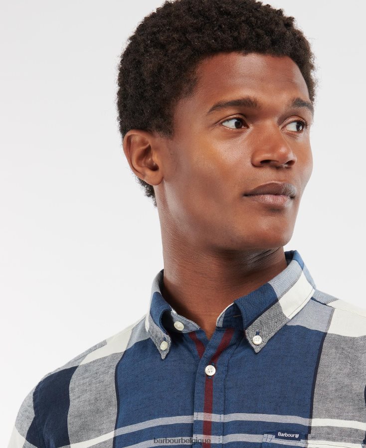 vêtements Barbour chemise ajustée à manches courtes douglas marine d\'été Hommes T2L6ZP354