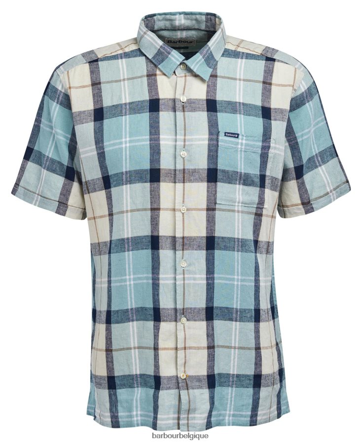 vêtements Barbour chemise d\'été à manches courtes croft tartan bleu craie Hommes T2L6ZP289
