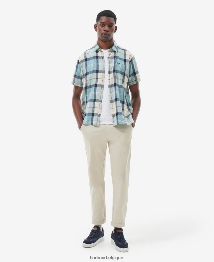 vêtements Barbour chemise d\'été à manches courtes croft tartan bleu craie Hommes T2L6ZP289
