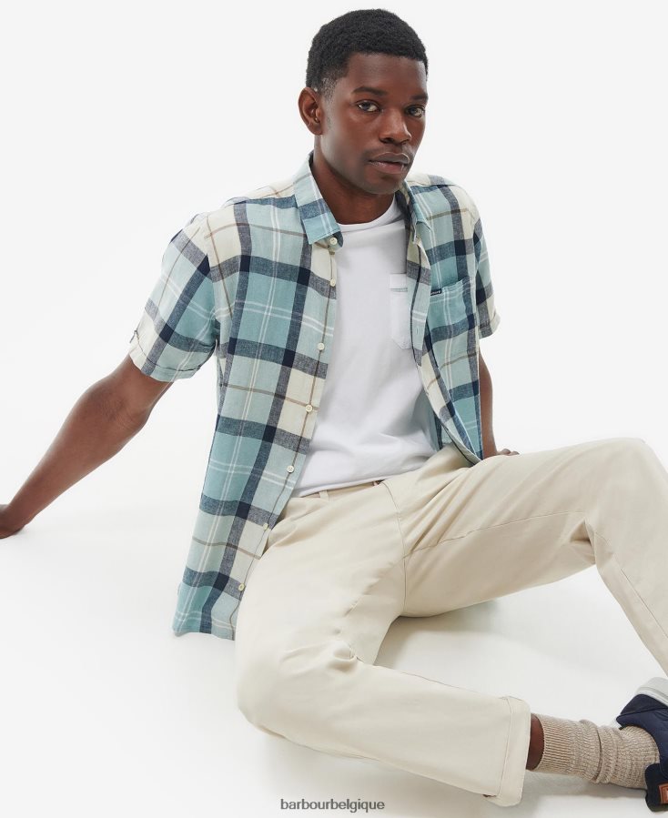 vêtements Barbour chemise d\'été à manches courtes croft tartan bleu craie Hommes T2L6ZP289