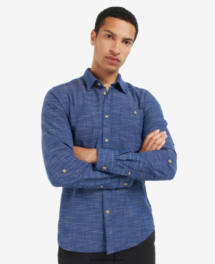 vêtements Barbour chemise sur mesure aldavik marine classique Hommes T2L6ZP434