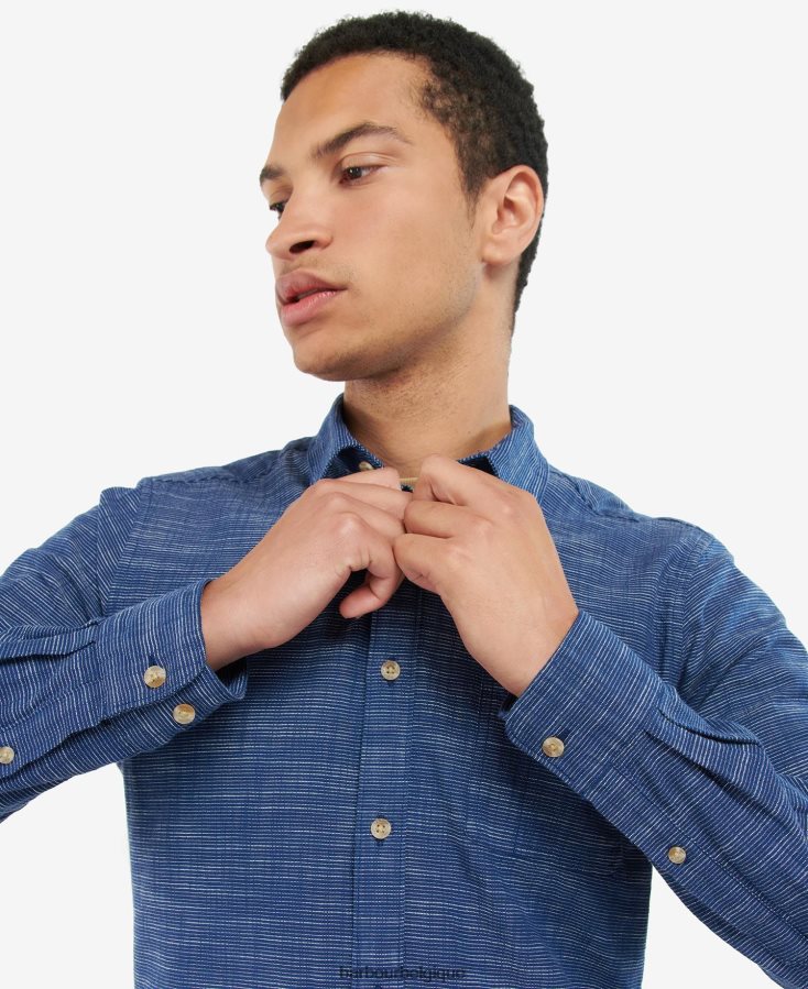 vêtements Barbour chemise sur mesure aldavik marine classique Hommes T2L6ZP434