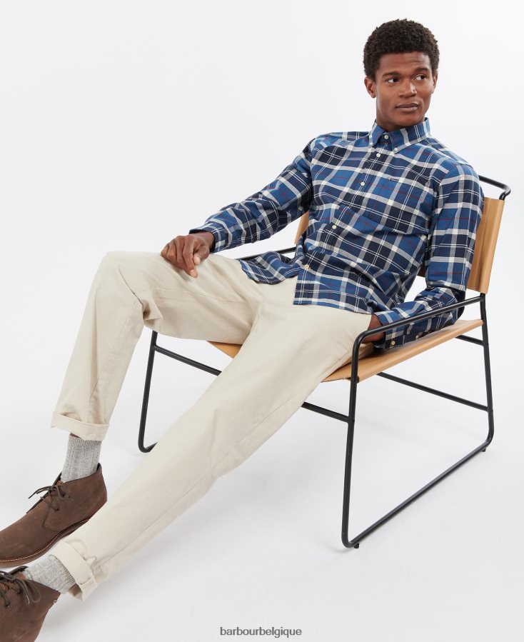 vêtements Barbour chemise sur mesure lewis marine d\'été Hommes T2L6ZP427