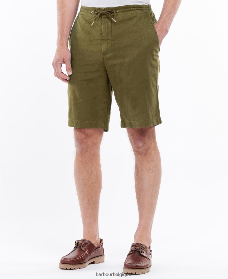 vêtements Barbour short en lin et coton mélangés vert militaire Hommes T2L6ZP1165