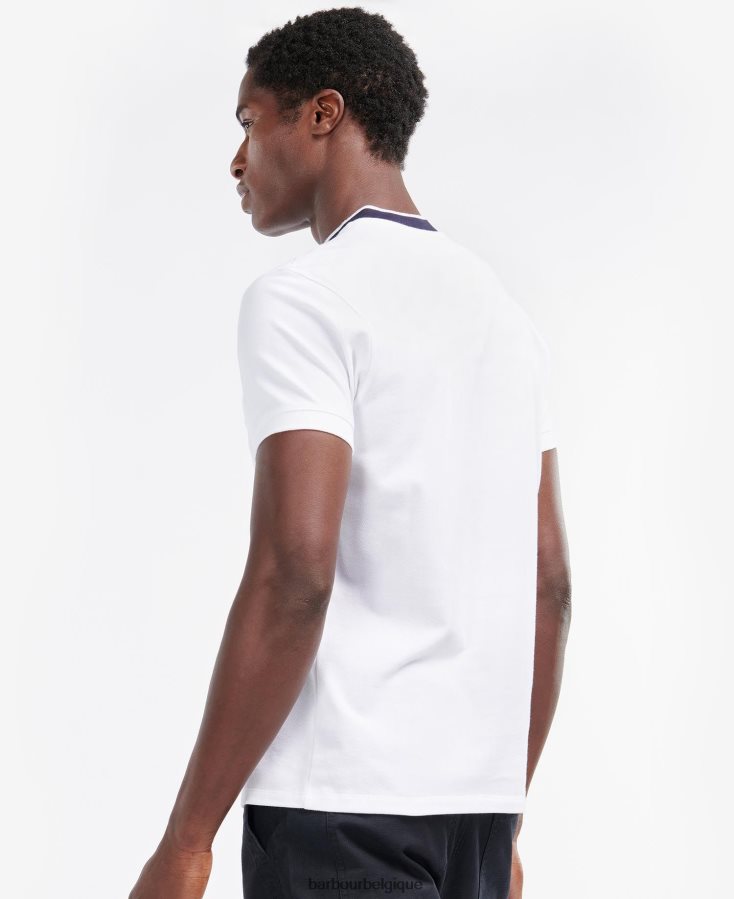 vêtements Barbour polo de sport à liseré et manches courtes blanc/ciel nocturne Hommes T2L6ZP683