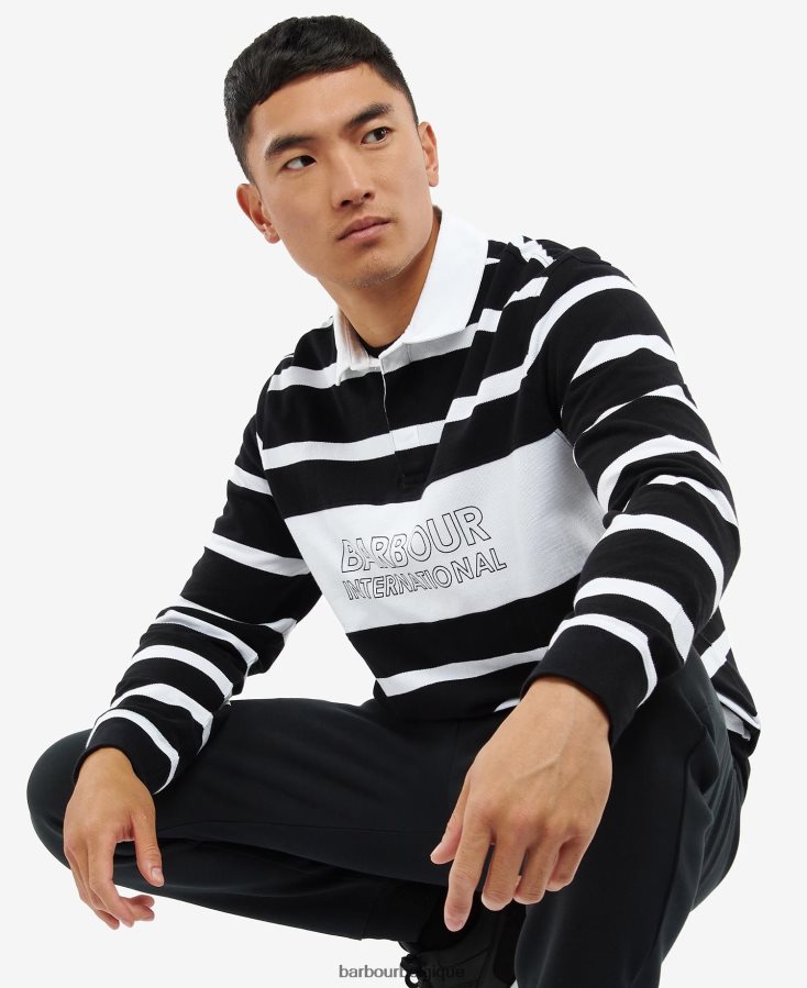 vêtements Barbour polo rayé à manches longues solar noir Hommes T2L6ZP739