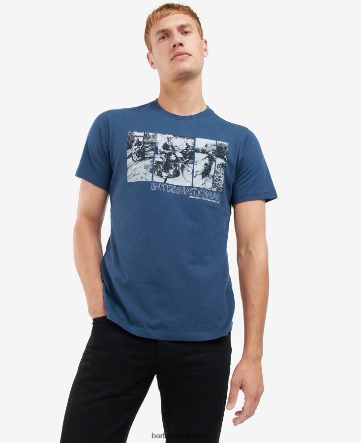 vêtements Barbour t-shirt à imprimé graphique insigne bleu Hommes T2L6ZP938