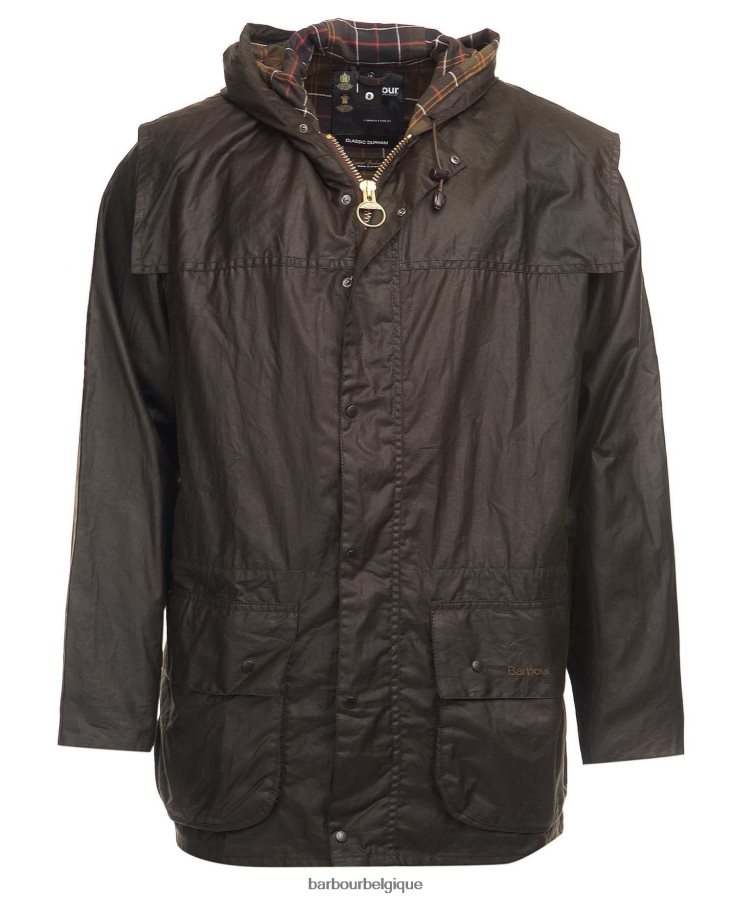 vêtements Barbour veste en cire durham classique olive Hommes T2L6ZP43